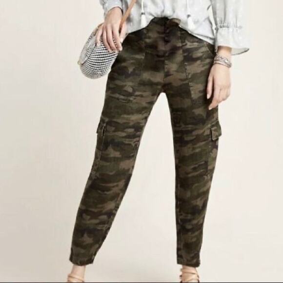 Anthropologie Level 99 Pants Woman's Size 29 Camo Utility Zip Ankle Neutral - Picture 1 of 15